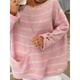Women's Pullover Sweater Jumper Crew Neck Ribbed Knit Polyester Pocket Fall Winter Daily Going out Weekend Stylish Casual Soft Long Sleeve Striped Maillard Black Pink Orange S M L