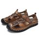 Men's Sandals Leather Sandals Beach Slippers Outdoor Hiking Sandals Handmade Shoes Upstream Shoes Casual British Beach Outdoor Daily Leather Mesh Breathable Magic Tape Light Yellow Red Brown Black