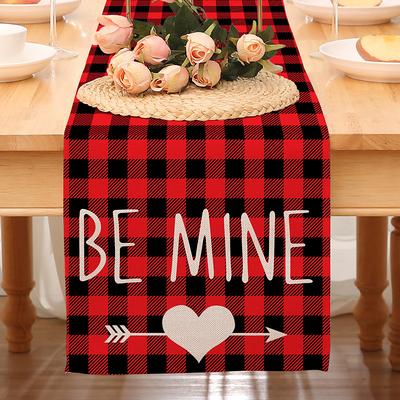 Valentines Day Table Runner Holiday Table Runner Seasonal Farmhouse Burlap Table Cloth for Wedding Anniversary Home Kitchen Dinner Table Party Decor