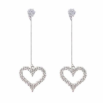 boho female crystal white heart drop earrings fashion silver color zircon stone earrings small hanging dangle earrings for women (crystal white heart drop earrings-silver)