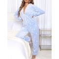 Women's Adult Onesie Pajamas Jumpsuit Leopard Star Warm Comfort Plush Xmas Home Christmas Flannel Warm Breathable Hoodie Long Sleeve Pocket Fall Winter Leopard Print Moon blue