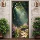 Forest Misty Cave Door Covers Mural Decor Door Tapestry Door Curtain Decoration Backdrop Door Banner Removable for Front Door Indoor Outdoor Home Room Decoration Farmhouse Decor Supplies