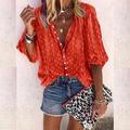 Women's Shirt Blouse Red Blue Orange Geometric Long Sleeve Casual Daily Vintage Tropical Boho Shirt Collar M