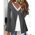 Women's Shirt Lace Shirt Blouse Plain Casual Button Lace Trims Grey Long Sleeve Elegant Fashion Daily V Neck Fall Winter