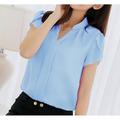 Women's Shirt Blouse White Pink Red Plain Short Sleeve Work Casual Basic Elegant V Neck Regular Slim S