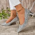 Wedding Shoes for Bride Bridesmaid Women Closed Toe Pointed Toe Silver Gold PU Pumps With Glitter Sequin Chunky Heel Low Heel Wedding Party Valentine's Day Bling Bling Shoes Elegant Classic