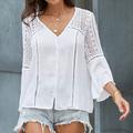 Shirt Lace Shirt Blouse Eyelet top Women's Black White Pink Solid Color Lace Button Street Daily Fashion V Neck S