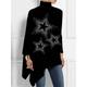 Women's T shirt Tee Graphic Butterfly Star Carnival Casual Black White off-white Print Flowing tunic Long Sleeve Fashion High Neck Regular Fit Spring Fall