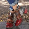 Women's Boots Animal Print Plus Size Booties Ankle Boots Outdoor Daily Solid Color Booties Ankle Boots Winter Flower Chunky Heel Round Toe Vintage Classic Casual PU Lace-up Red