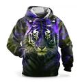 Purple Tiger Mens Graphic Hoodie Animal Fashion Daily Basic 3D Print Pullover Sports Outdoor Holiday Vacation Hoodies Red Blue Hooded Front Pocket Casual Cotton