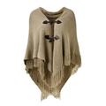 Womens Loose Fitting Poncho Cape Shawl with Stylish Horn Buttons Retro Vintage Medieval Renaissance Viking Costumes V Neckline and V Hem