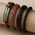 4PCS Leather Bracelet Set Braided Birthday Statement Elegant Fashion Holiday Leather Bracelet Jewelry Brown For Anniversary Gift Date Birthday Festival