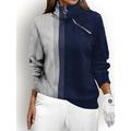 Women's Golf Pullover Sweatshirt Black Blue Long Sleeve Thermal Warm Top Color Block Fall Winter Ladies Golf Attire Clothes Outfits Wear Apparel