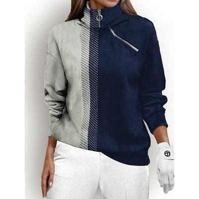 Women's Golf Pullover Sweatshirt Black Blue Rose Red Long Sleeve Thermal Warm Top Color Block Fall Winter Ladies Golf Attire Clothes Outfits Wear Apparel