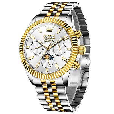 Olevs Men'S Watches Perpetual Calendar Moon Phase Calendar Luminous Multifunction Mechanical Watches Waterproof Sports Men'S Watches