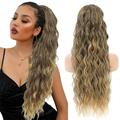 Long Auburn Red Drawstring Ponytail Extension for Women 24 Inch Synthetic Long Curly Wavy Clip in Ponytail Hair Extensions for Daily Party Use