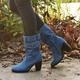 Women's Boots Outdoor Daily Solid Colored Mid Calf Boots Winter Lace-up Chunky Heel Round Toe Denim Zipper Black Navy Blue Blue