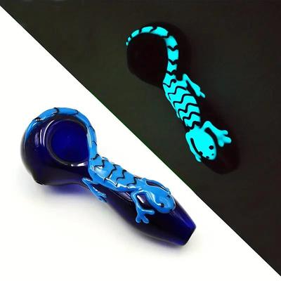 1pc Handmade Glass Pipe For Smoking Blue Glow-in-the-dark Gecko Glass Pipe Smoking Pipe Smoking Accessories