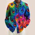 Men's Shirt Pattern Shirt Feather Stand Collar Lapel Blue Yellow Green 3D Printed Outdoor Casual Long Sleeve 3D Printed Button Clothing Clothing Fashion Designer Casual Comfortable