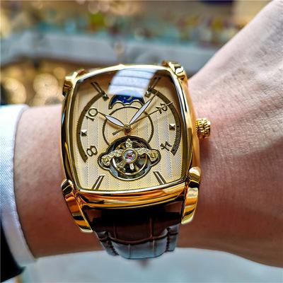 AOKULASIC Top Brand Men Watch Automatic Mechanical Mens Watches Tourbillon Fashion Waterproof Luxury Moon Tonneau orologio uomo