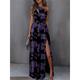 Women's Casual Dress Swing Dress Floral Split Print One Shoulder Long Dress Maxi Dress Streetwear Maxi Street Date Sleeveless Regular Fit Navy Blue Blue Purple Summer Spring S M L XL XXL