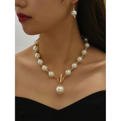Bridal Jewelry Sets 1 set Imitation Pearl 1 Necklace Earrings Women's Stylish Simple Cool Lovely Classic Precious Geometric Jewelry Set For Wedding Party