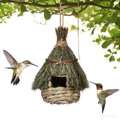 Hummingbird House for Outside,Hand Woven Straw Bird Nest Small able Natural Grass Birdhouse Birds Roosting Pocket, for Garden Window Patio Home Decoration