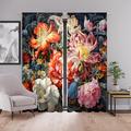 2 Panels Curtains For Living Room Bedroom, Flowers Curtain Drapes for Bedroom Door Kitchen Window Treatments Thermal Insulated Room Darkening