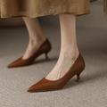 Women's Heels Pumps Formal Shoes Office Daily Solid Colored Summer Low Heel Pumps Pointed Toe Elegant Classic PU Leather Loafer Black Brown