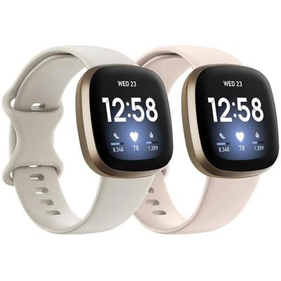 2 Pack Smart Watch Band Compatible with Fitbit Versa 4 Sense 2 Versa 3 Sense Soft Silicone Smartwatch Strap Waterproof Adjustable Breathable Sport Band Replacement Wristband