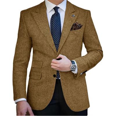 Men's Tweed Blazer Retro Vintage Herringbone Blazer Brown khaki Dark Grey Plus Size Single Breasted Two-buttons