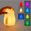 Animal Cartoon LED Night Light Bear Silicone Touch Sensing Remote Control Mini Soft Light Eye Care Colorful RGB Dimmable USB Rechargeable Children's Baby Gift Light Portable Bedroom with Sleep Lamp