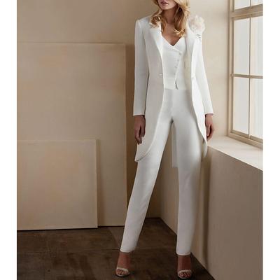 3 Piece Pant Suits Elegant Dress Wedding Wedding Guest Ankle Length Long Sleeve V Neck Fall Wedding Guest Stretch Fabric with Appliques 2024