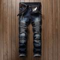 Men's Jeans Trousers Distressed Jeans Ripped Jeans Denim Pants Pleated Zipper Straight Leg Comfort Casual Daily Going out Retro Vintage Classic 001 dark blue 1677 green