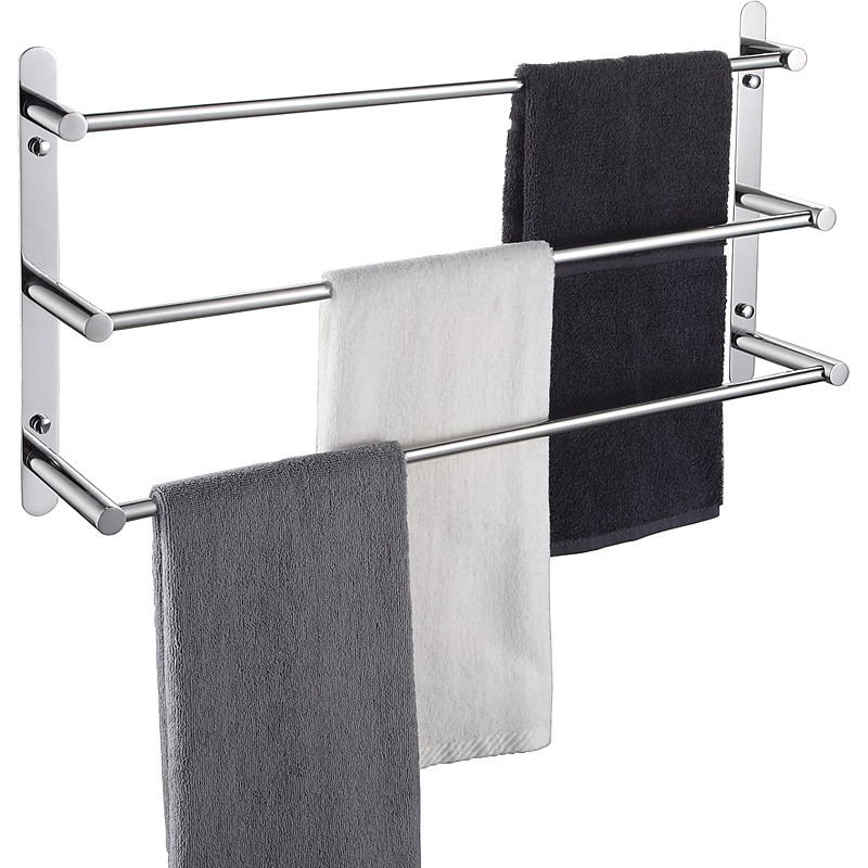 Bath Towel Bars Wall 45/60cm, 3-Tier Mounted Towel RackStainless Steel Towel Bar Storage Shelf for Bathroom Towel Holder Towel Rail Towel Hanger