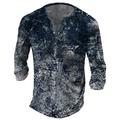 Painting Casual Mens 3D Shirt Grey Summer Cotton Men'S Tee Henley Graphic Skull Blue Brown Navy Gray 3D Print Plus Size Street Long Sleeve Button