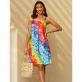 Women's Beach Dress Resort Wear Rainbow Star Print Spaghetti Strap Mini Dress Tropical Daily Vacation Sleeveless Summer Spring