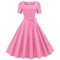 Women's Vintage Dress Casual Dress Swing Dress Midi Dress Black Pink Red Short Sleeve Polka Dot Bow Summer Spring Fall Square Neck Vintage Wedding Guest Summer Dress Spring Dress 2023 S M L XL XXL