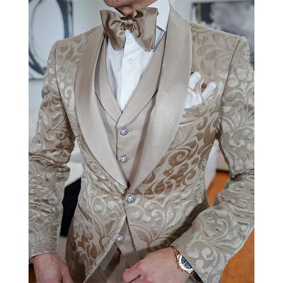 Men's Wedding Party Tuxedos Party Black Champagne Floral Summer Tailored Fit 3 Piece Single Breasted One-button