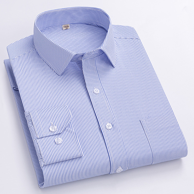 Dress Shirt Striped Shirt Work Shirt Non Iron Shirt Stripes and Plaid Wedding Office Career Black White Dark Navy Navy Blue Long Sleeve Turndown All Seasons Clothing Apparel