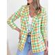 Women's Blazer Plaid Formal Business Office Blazer Suit Spring Casual Jacket Summer Long Sleeve Fall Yellow S