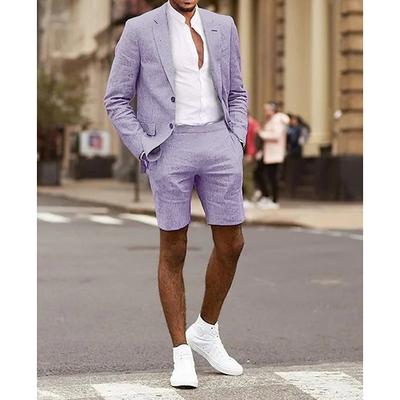 Men's Linen Suits Summer Wedding Suits Dusty Rose Purple Solid Colored Tailored Fit 2 Piece Single Breasted Two-buttons