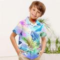 Boys 3D Leaf Shirts Short Sleeve 3D Print Summer Active Vacation Tropical Polyester Kids 3-12 Years Lapel Outdoor Casual Daily Regular Fit