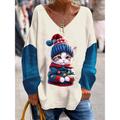 Women's Oversized Sweatshirt Pullover Cat Casual Sports Print Black Red Navy Blue Active Sportswear Funny Loose Fit V Neck Long Sleeve Top Micro-elastic Fall Winter