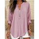 Women's Shirt Blouse Linen Plain Casual Pink Sky Blue Grey Long Sleeve Basic V Neck Regular Fit Spring Fall