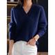 Women's Pullover Sweater Jumper V Neck Ribbed Knit Polyester Oversized Fall Winter Regular Outdoor Daily Going out Stylish Casual Soft Long Sleeve Solid Color Navy Blue Blue Camel S M L