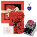 Women's Day Gifts Valentine's Day Eternal Flower Jewelry Box Red Bear Set Rose Necklace Gift Box Birthday Gift Creative Decoration Valentine's Day Mother's Day Gifts for MoM