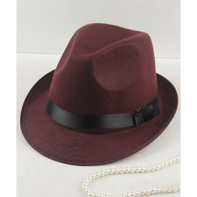 Men's Kentucky Derby Hat Fedora Hat Brim Hat Black Wine Woolen Fedoras events Festival Plain UV Sun Protection Sunscreen