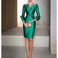 Sheath Red Green Dress Cocktail Dresses Emerald Green Elegant Dress Fall Wedding Guest Dress For Mother Formal Knee Length 3/4 Length Sleeve V Neck Satin with Sash / Ribbon Pure Color 2024