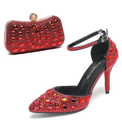 Women's Multicolor Rhinestone Wedding High Heel Shoes with Matching Clutch Bag